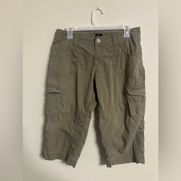 KUHL Olive Green Capri Cargo Pants Size 8 Drawstring Hiking Outdoor Active - Picture 1 of 7